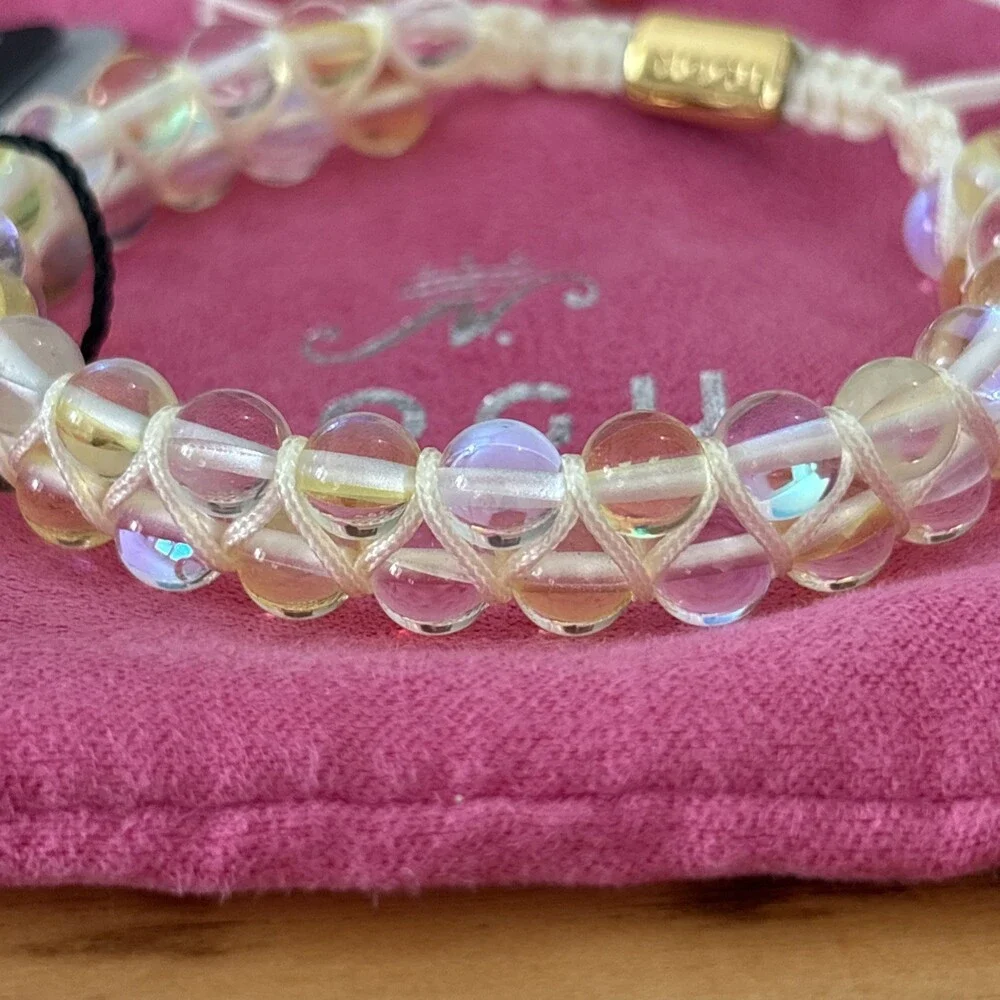 NOGU Double Mermaid Glass Beaded Women's Bracelet Pale Yellow Aurora Adjustable